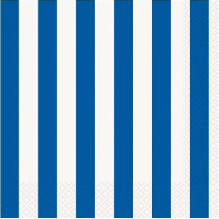 Striped Royal Blue Paper Napkins 7.75in x 4.5in 16ct