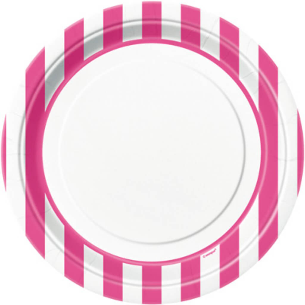 Round Dinner Plates 9in 8ct, Hot Pink Stripes 