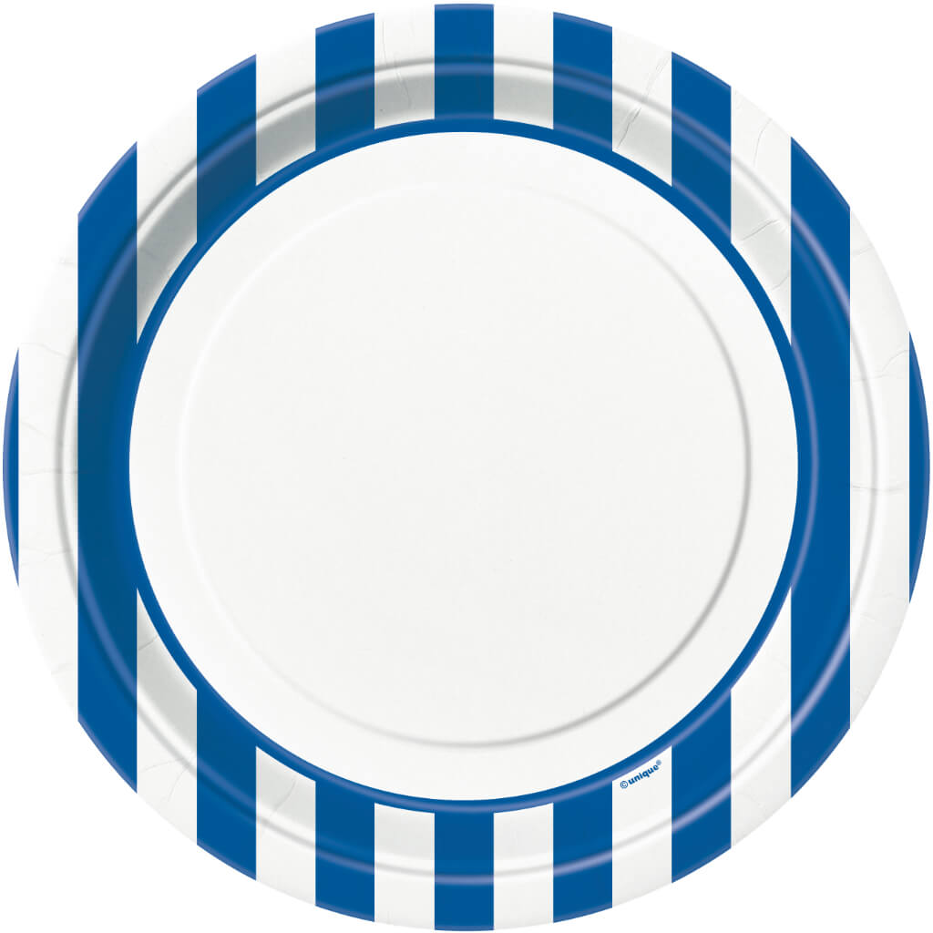 Round Dinner Plates 9in 8ct, Royal Blue Stripes 