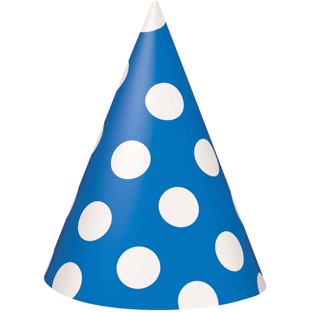 Royal Blue Dots Party Hats, 8ct 