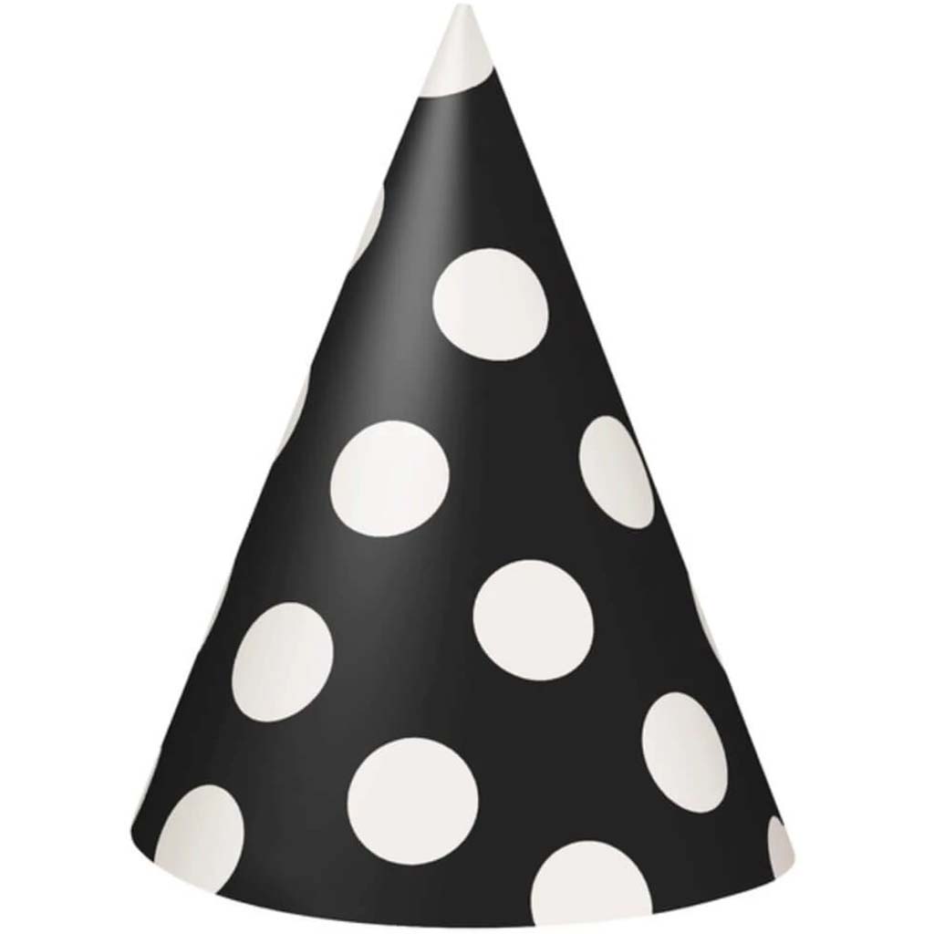 Midnight Black Dots Party Hats, 8ct 