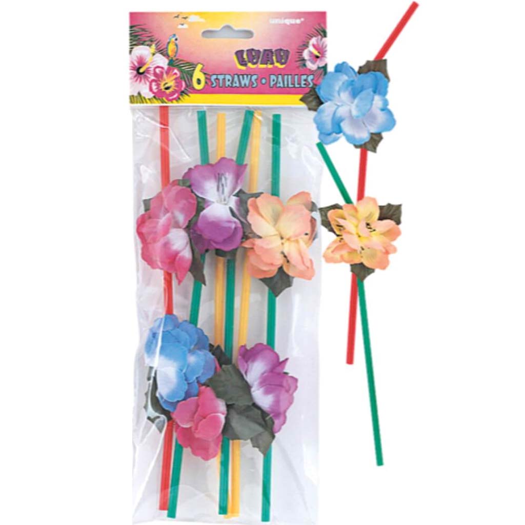 Straws 6ct, Luau Flower 