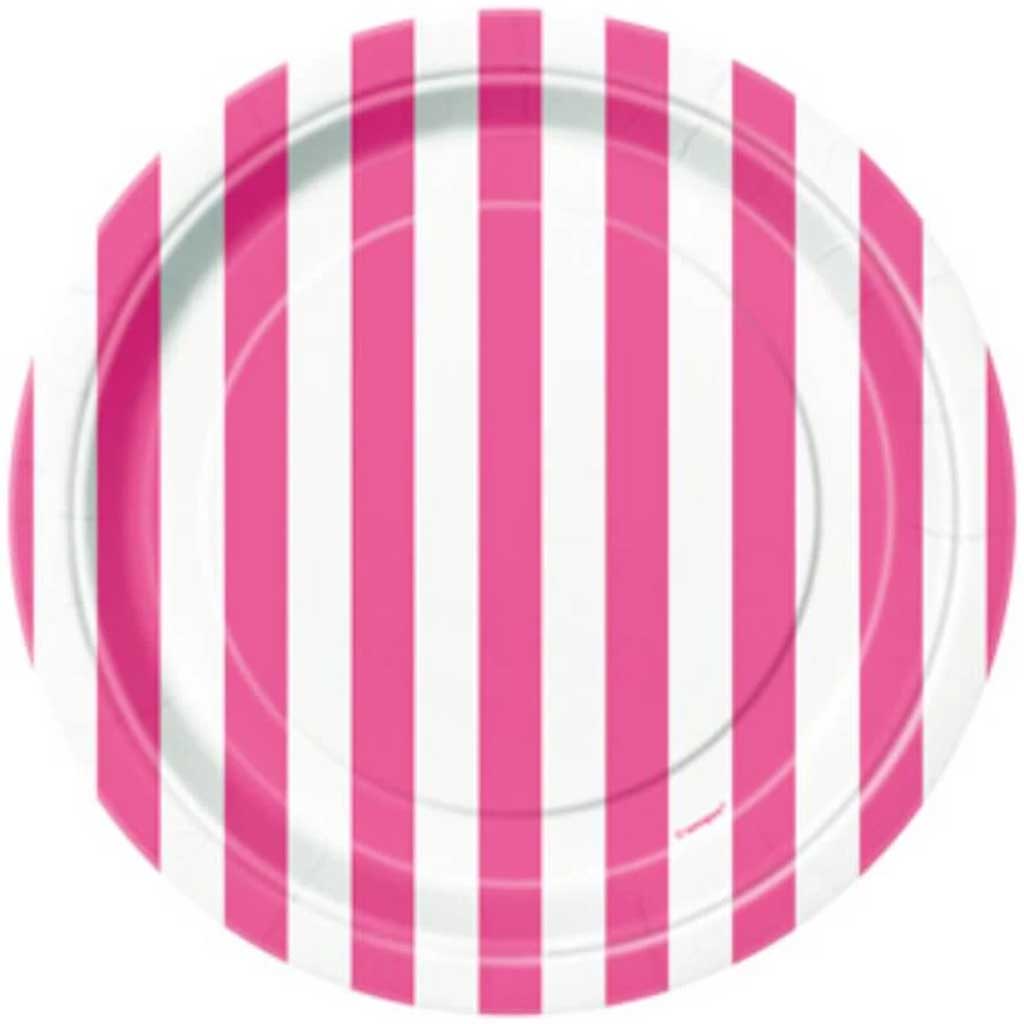 Round Dessert Plates 7in 8ct, Hot Pink Stripes 