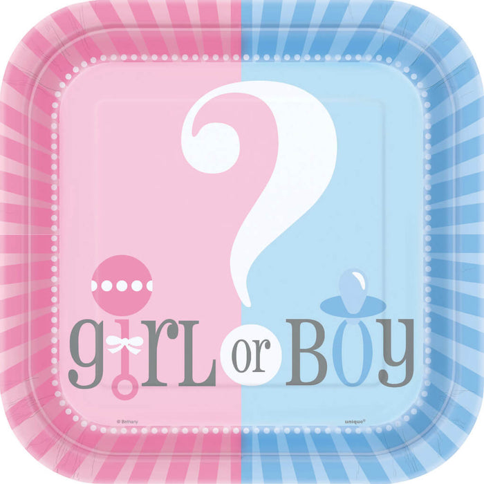 Square Dinner Plates 9in 8ct, Gender Reveal 