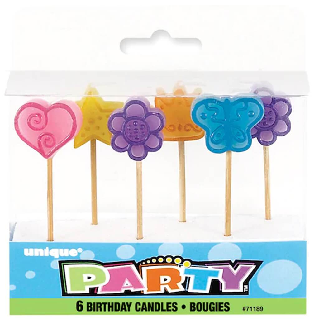 Girls&#39; Birthday Candles 6Ct Assorted