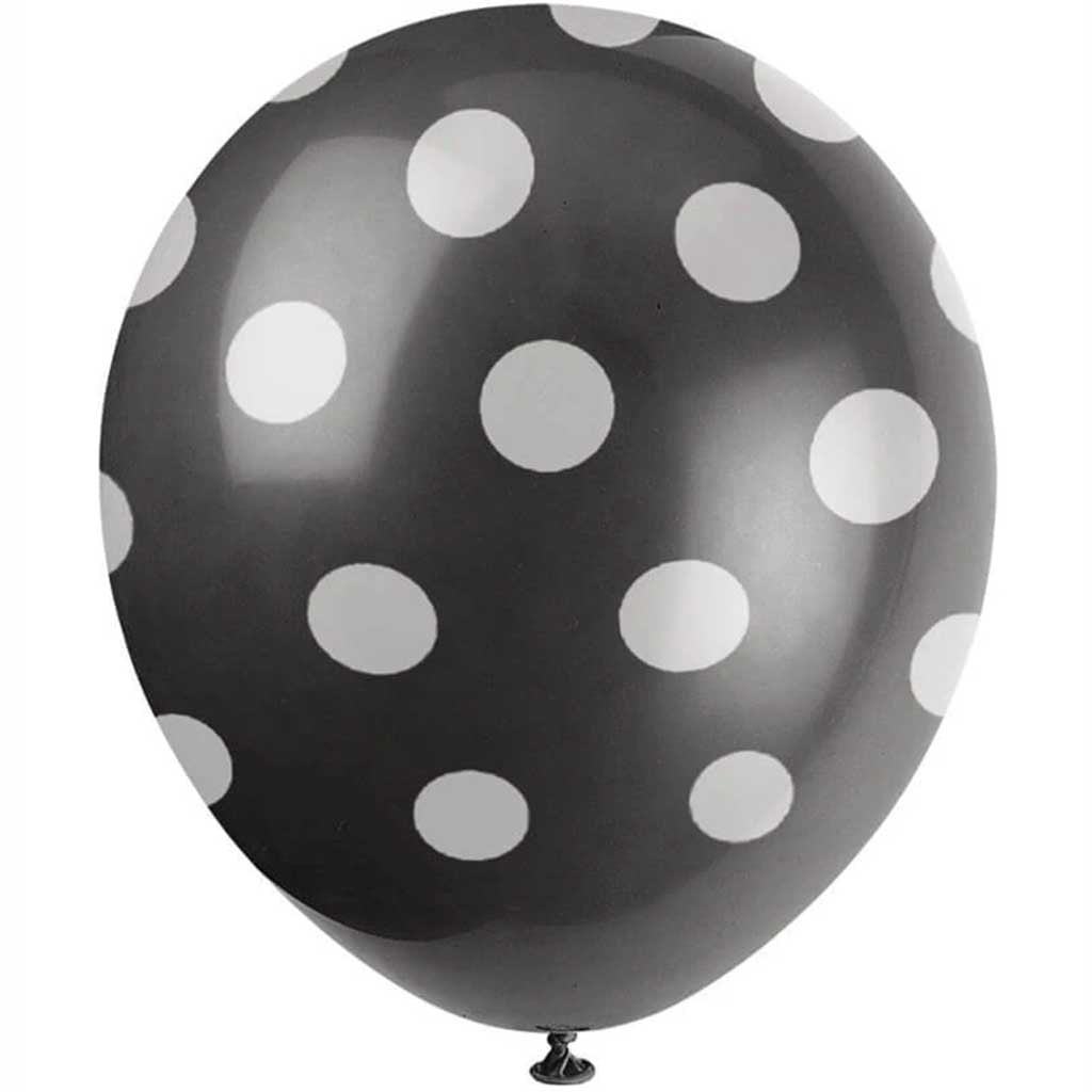 Latex Balloons 12in 6ct, Midnight Black Dots 