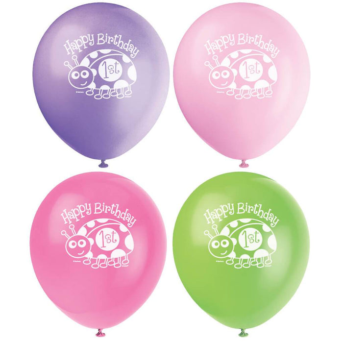 Latex Balloons 12in 8ct, First Birthday Ladybug 