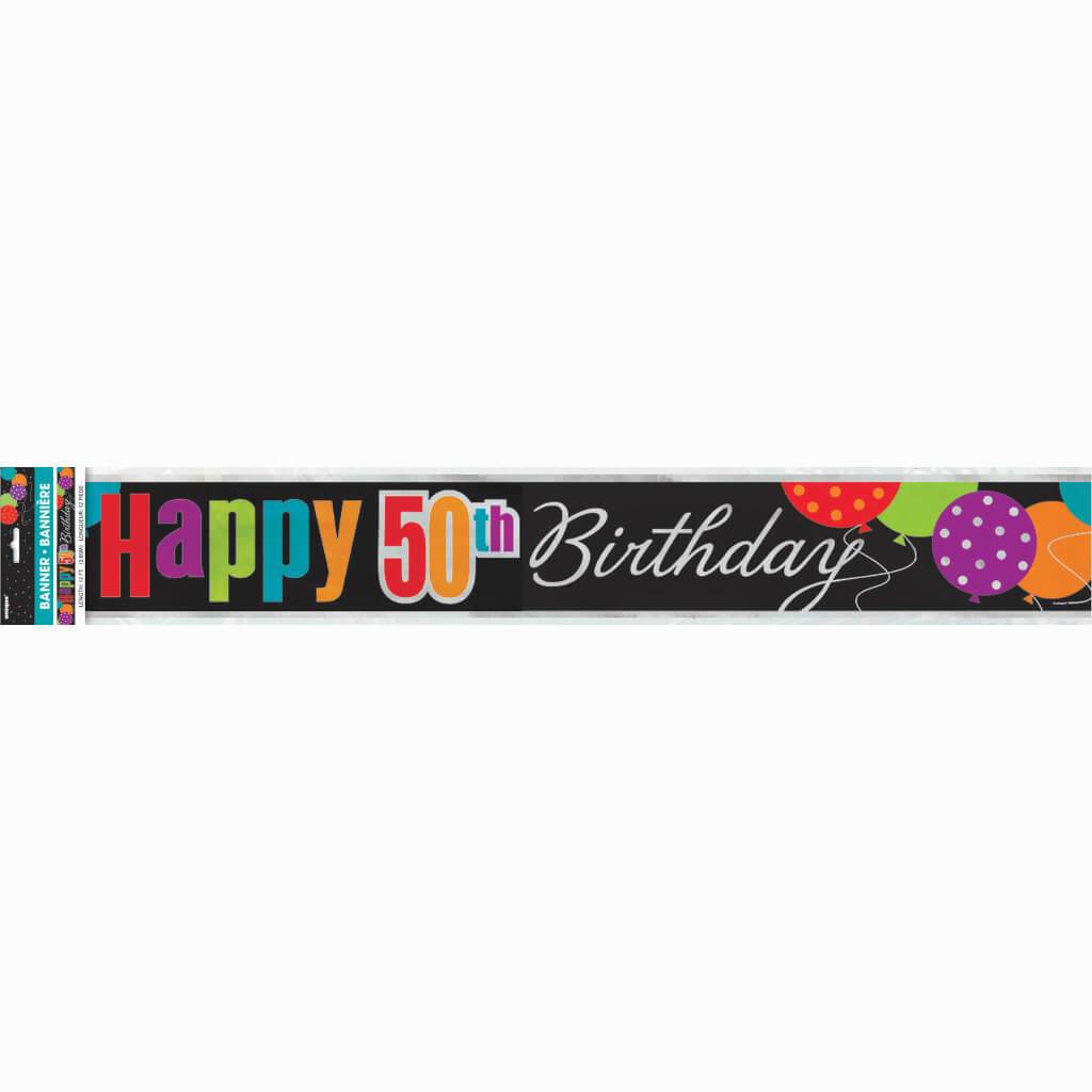 Foil Banner 12ft, Birthday Cheer Age 50 