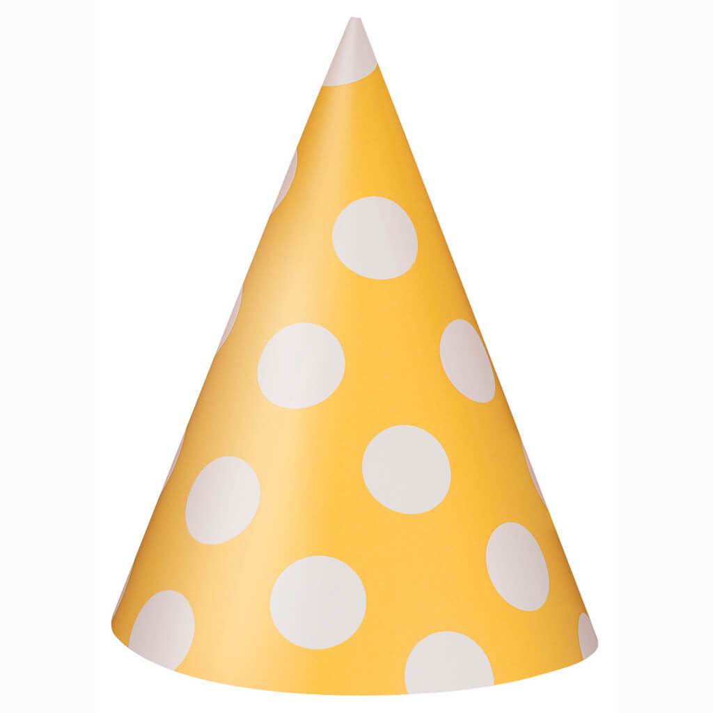 Sunflower Yellow Dots Party Hats, 8ct 