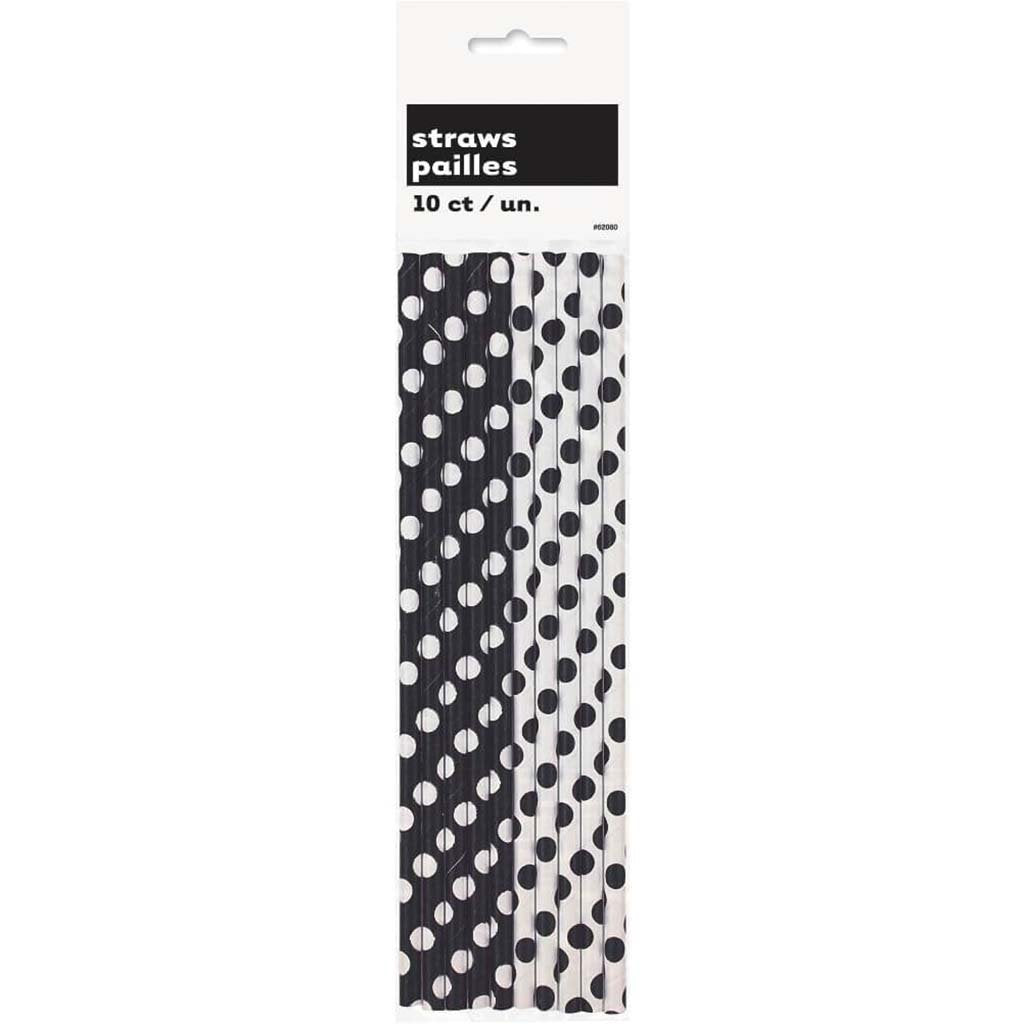 Paper Straws 10ct, Midnight Black Dots 