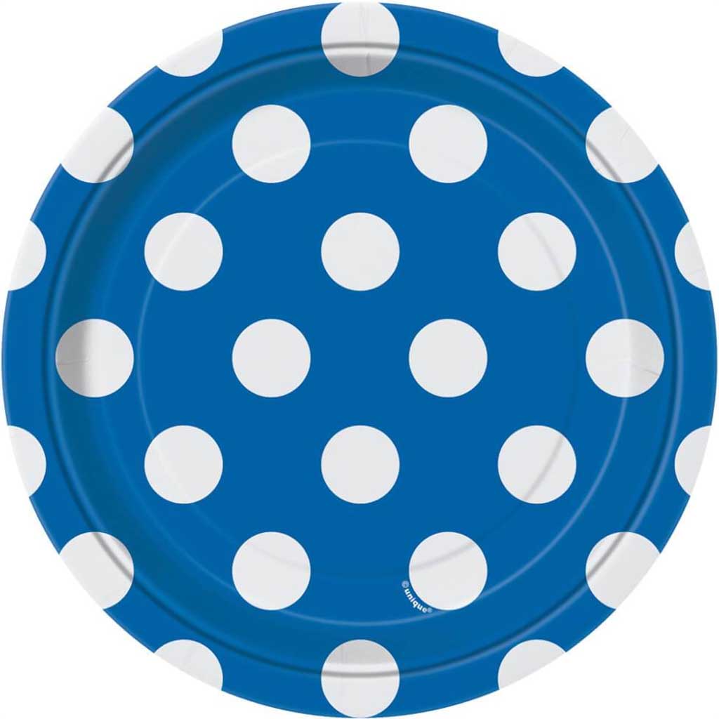 Royal Blue Dots Round Dessert Plates 7in 8ct 