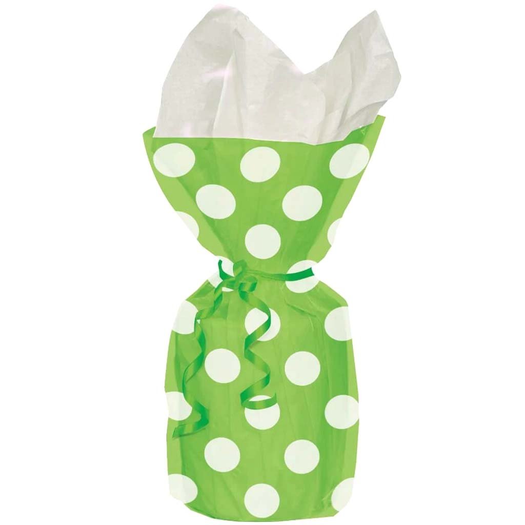 Lime Green Dots Cellophane Bags 20ct 