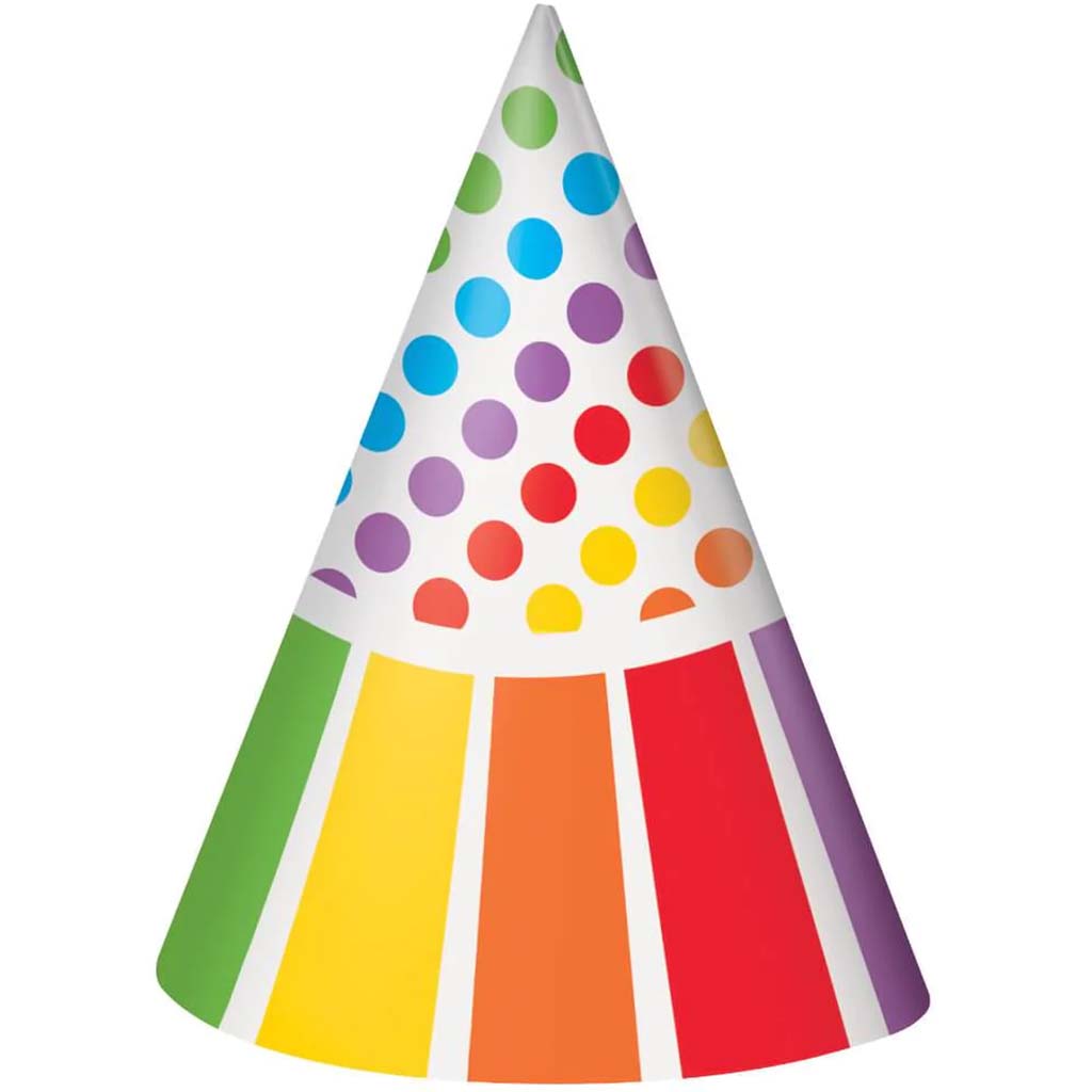 Rainbow Birthday Party Hats, 8ct 