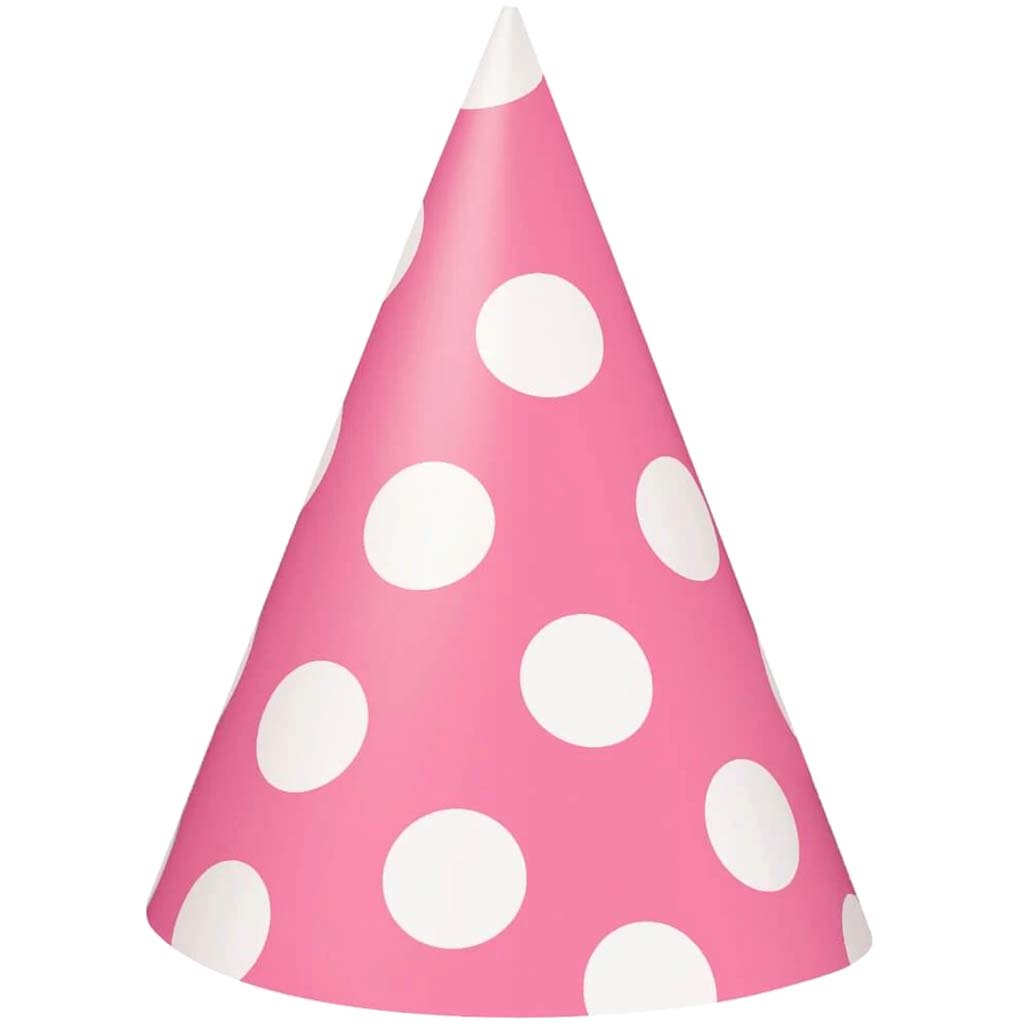 Hot Pink Dots Party Hats, 8ct 