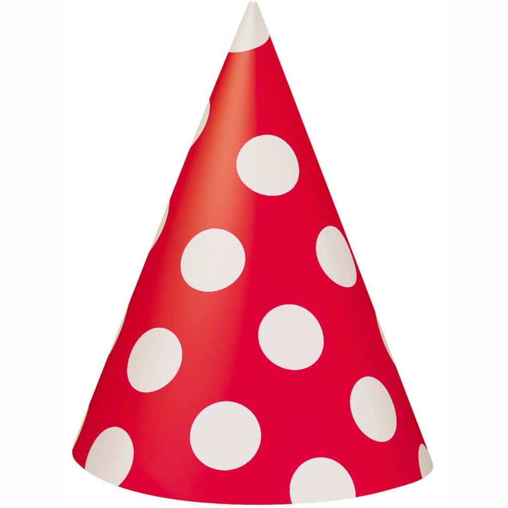 Ruby Red Dots Party Hats, 8ct 