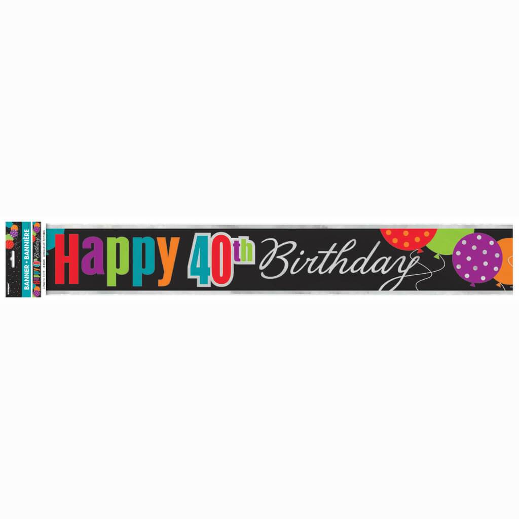 Foil Banner 12ft, Birthday Cheer Age 40 