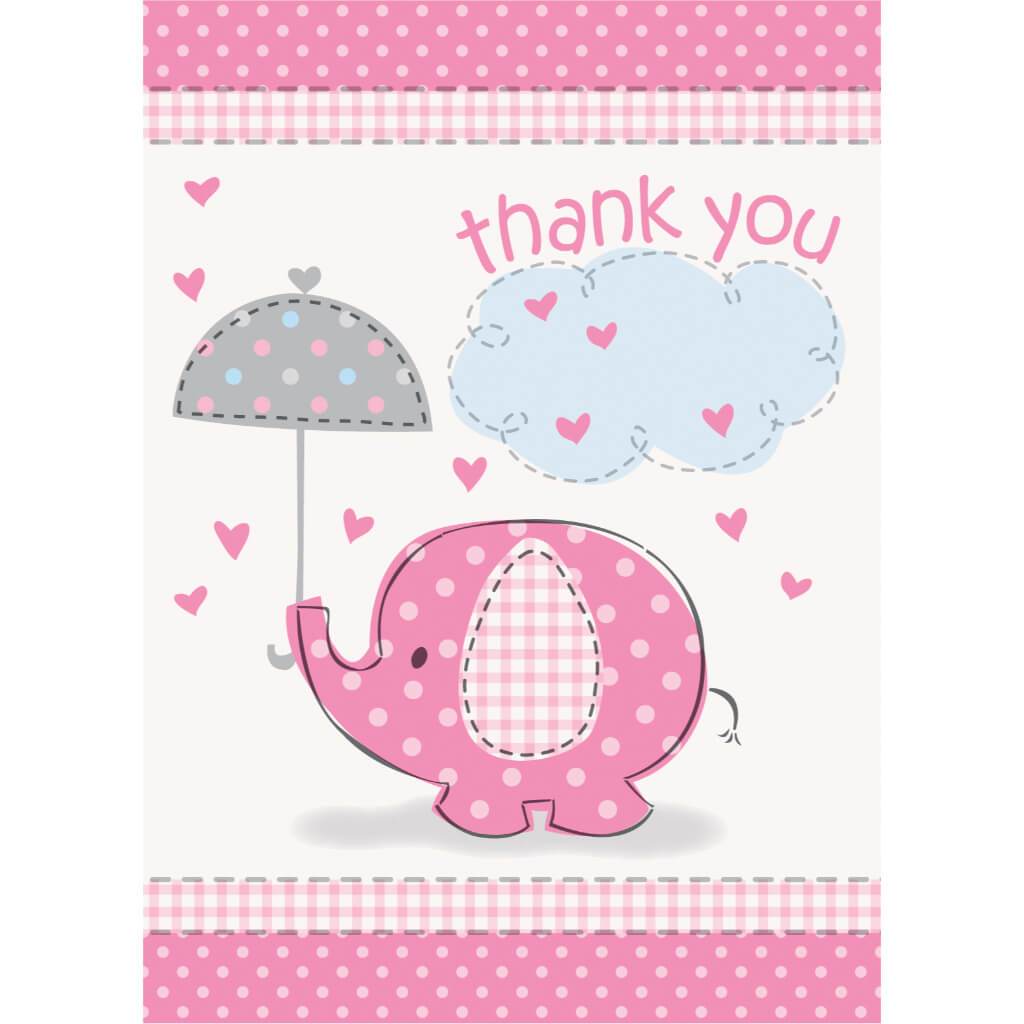 Thank You Notes 8ct, Umbrellaphants Pink 