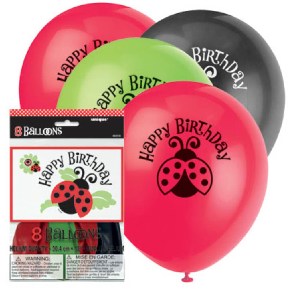 Latex Balloons 12in 8ct, Lively Ladybugs 