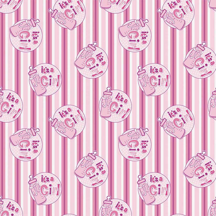 Gift Wrap 30in x 5ft, It's a Girl Bottle 