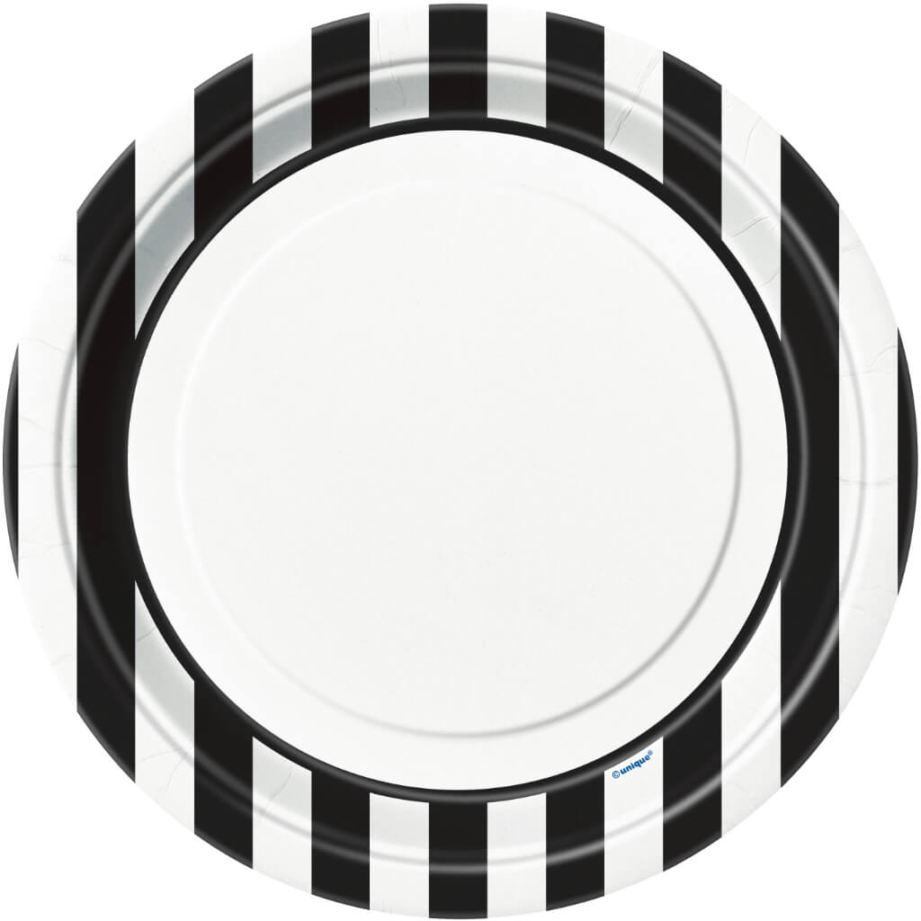 Round Dinner Plates 9in 8ct, Midnight Black Stripes 