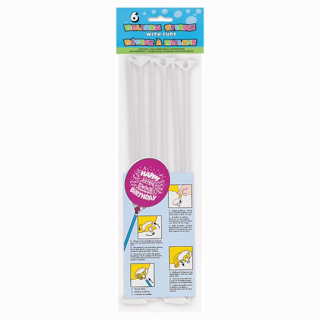 White Balloon Sticks &amp; Cups 12in, 6ct 