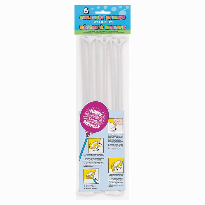 White Balloon Sticks & Cups 12in, 6ct 