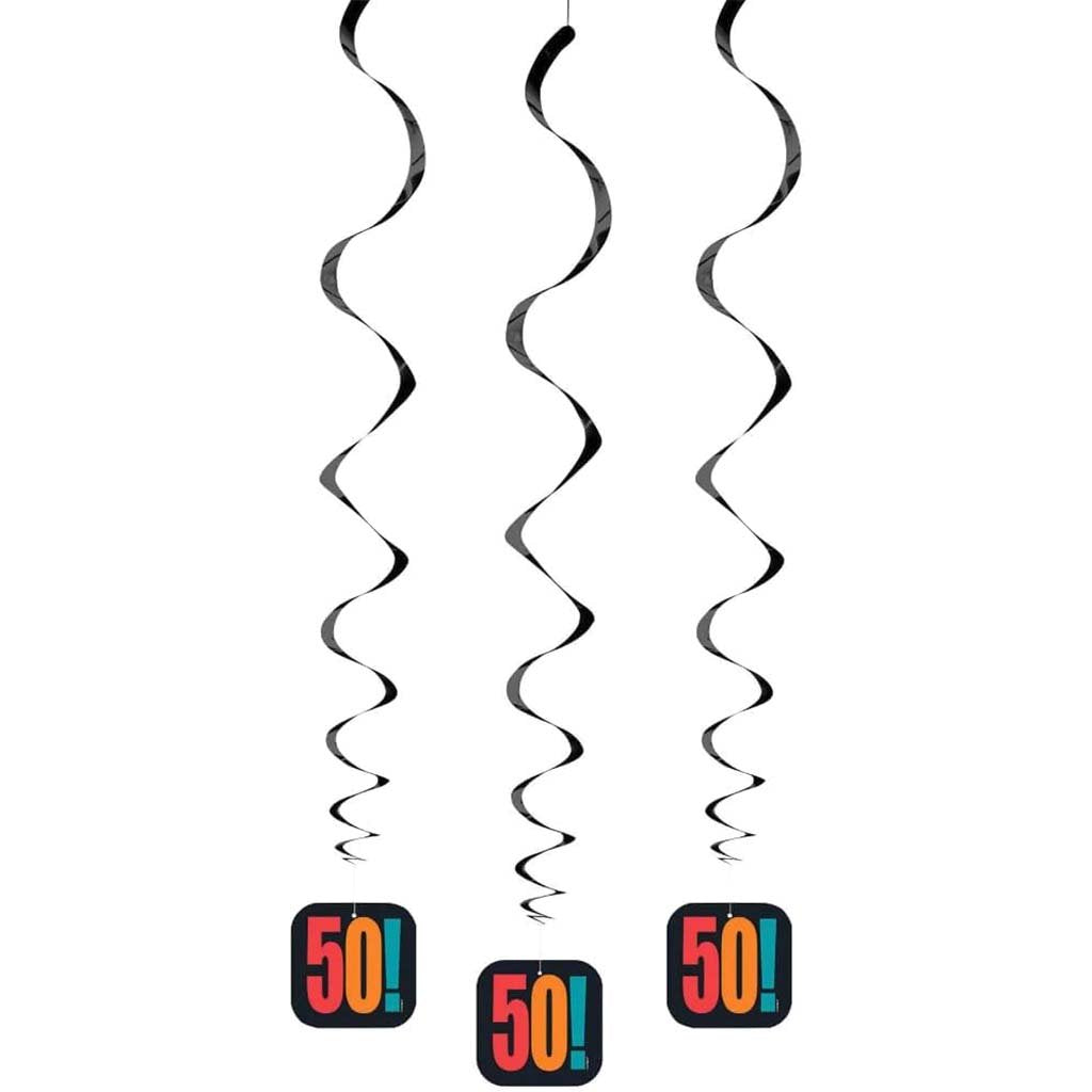 Whirls Birthday Cheer Age 50 Hanging Decorations, 26in, 3ct 