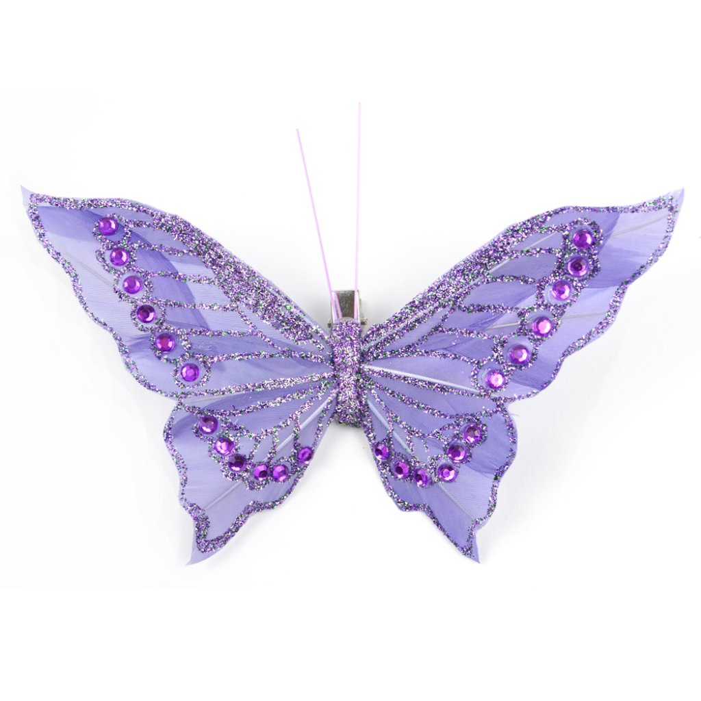 Fancy Butterfly W/ Glitter &amp; G Ems On Clip Wisteria 