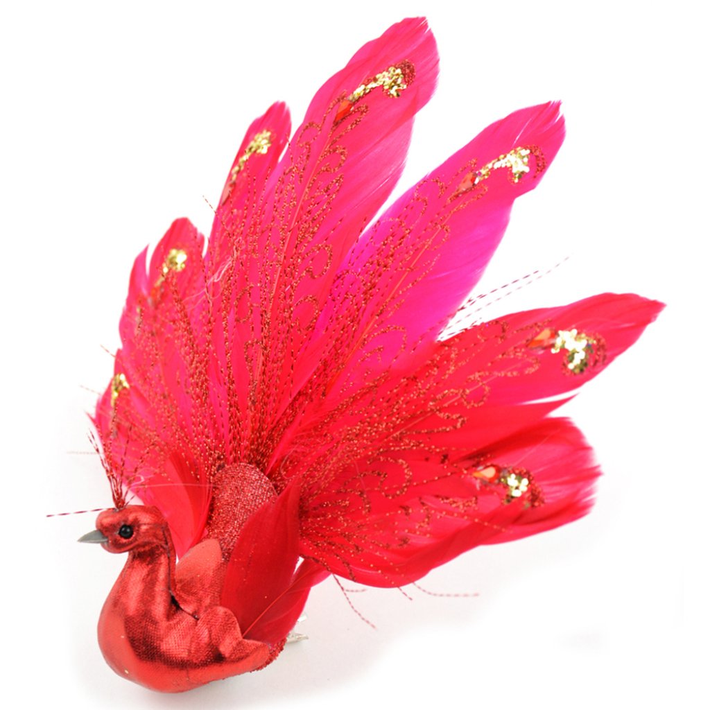 Red Fancy Peacock On A Clip 7in 