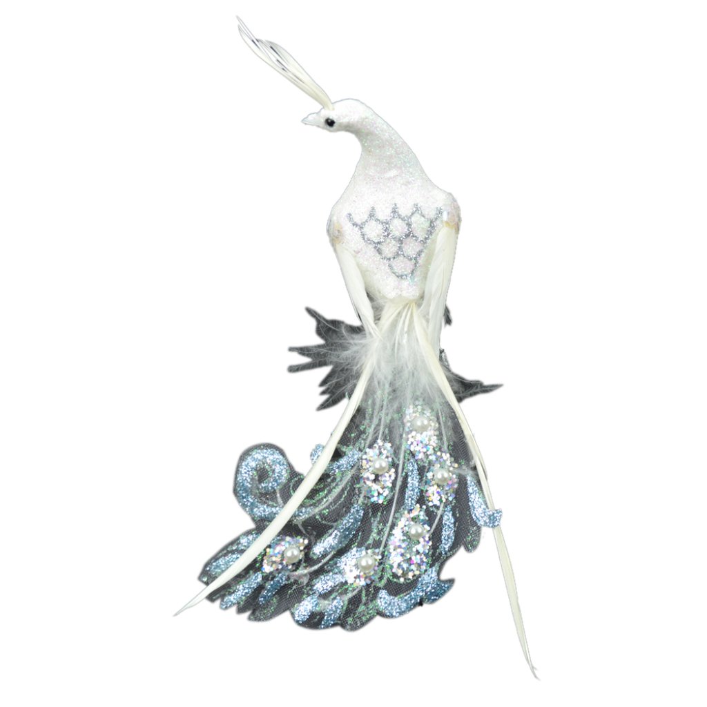 White Fancy Glitter Peacock 6.5in 