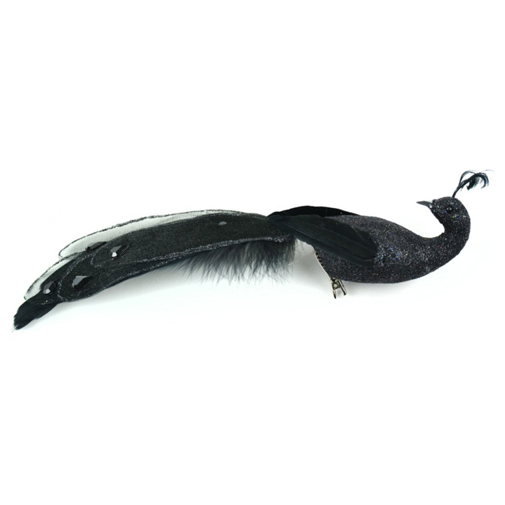 Black Fancy Glitter Feather Peacock 12in 