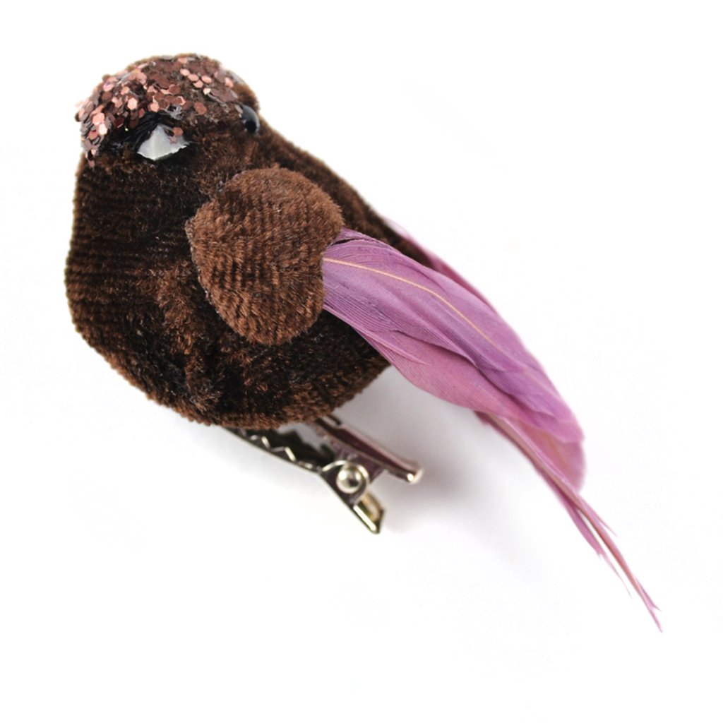 Small Fancy Velvet And Glitter Bird-Brown 2Pc 