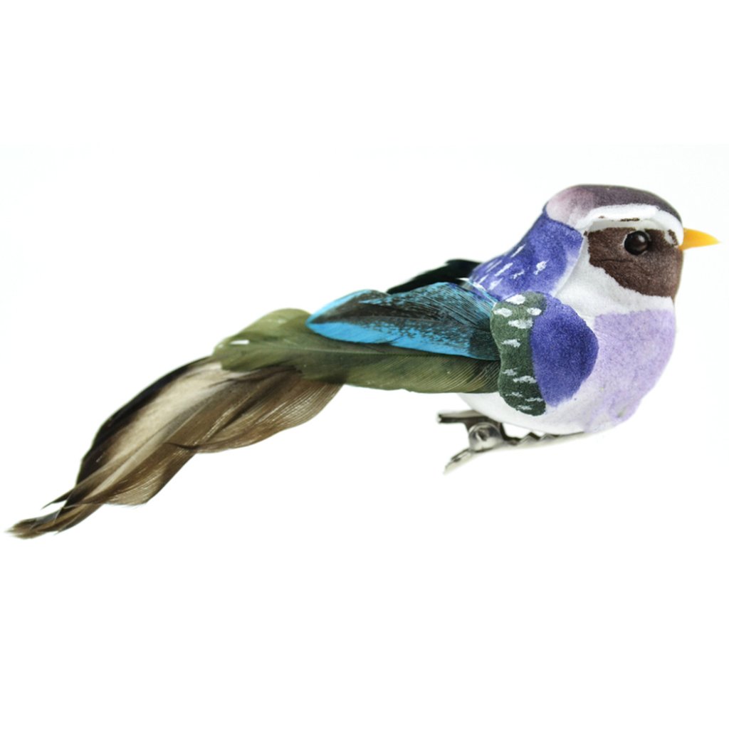 Natural Bird On Clip 4in Dark Blue Green Purple 