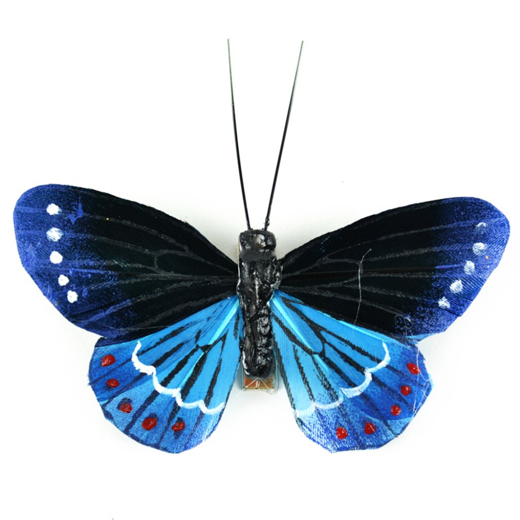 Feather Butterfly Royal Blue W/Clip 1Pc 4.75in 