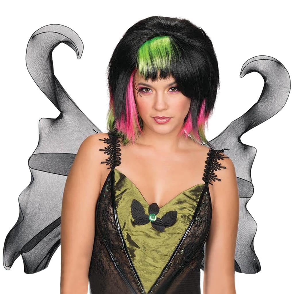 Goth Fairy Black &amp; Green Wig