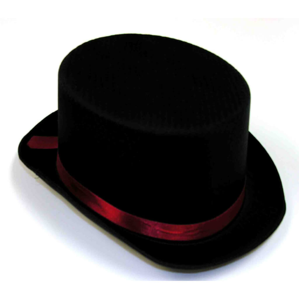 Black Satin Top Hat with Red Band