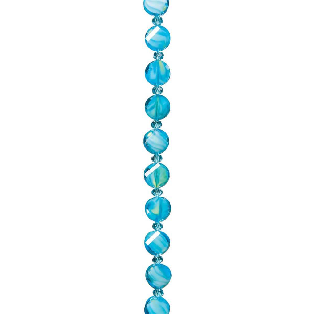 MARBLE GLASS BEAD STRAND TURQUOISE 11.5MM 7IN 