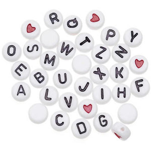 Acrylic Alphabet Beads Round White with Black Letters 7mm 250 pcs 