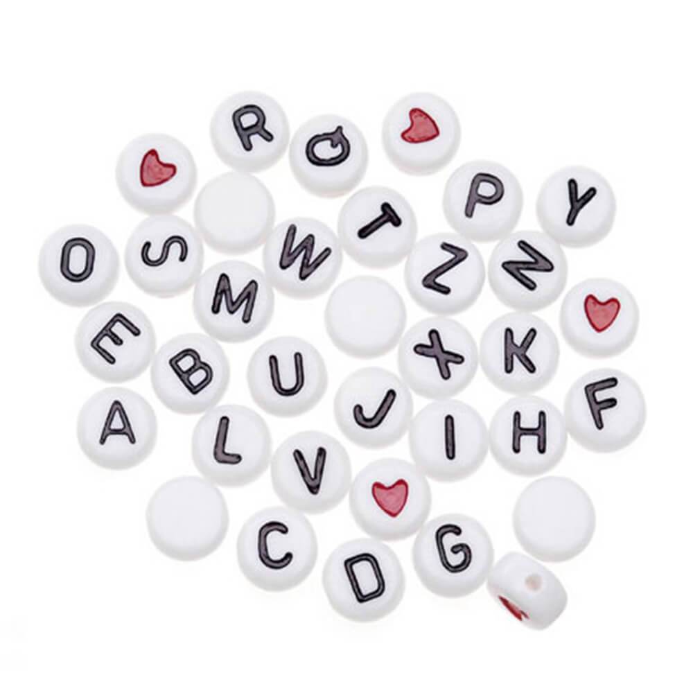 Acrylic Alphabet Beads Round White with Black Letters 7mm 250 pcs