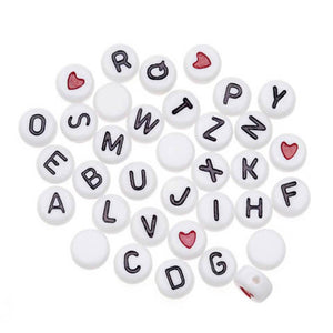 Acrylic Alphabet Beads Round White with Black Letters 7mm 250 pcs