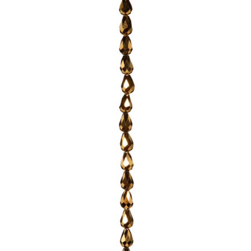 CRYSTAL BEAD STRAND TEARDROP GOLD 11MM 7IN 