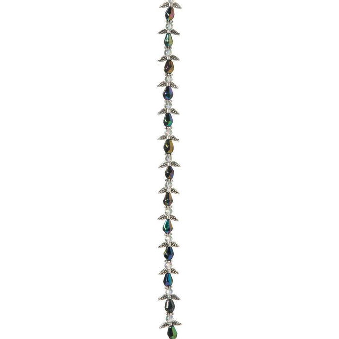 ANGEL WING BEAD STRAND SILVER JET AB 10MM 