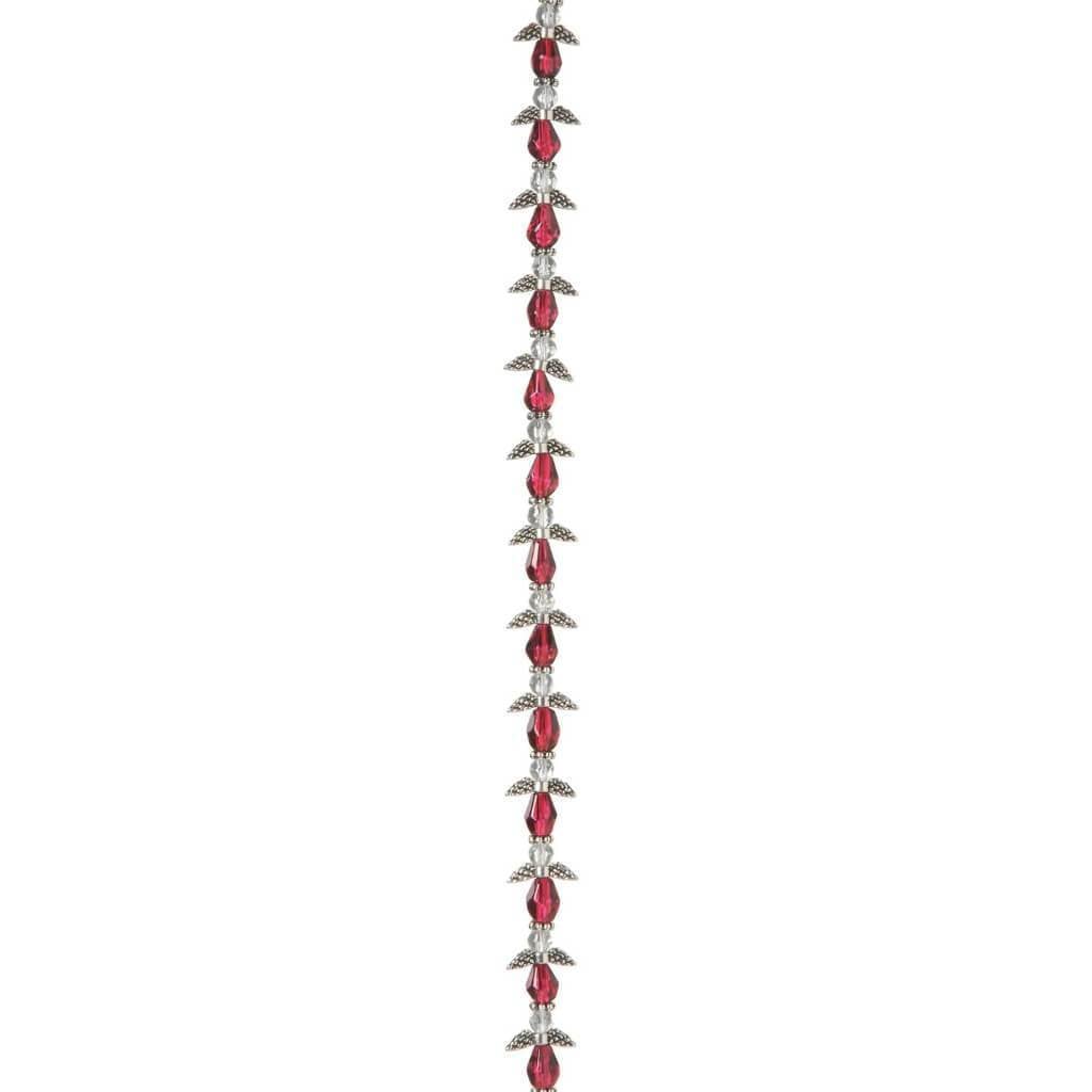 ANGEL WING BEAD STRAND SILVER RUBY RED 10MM 