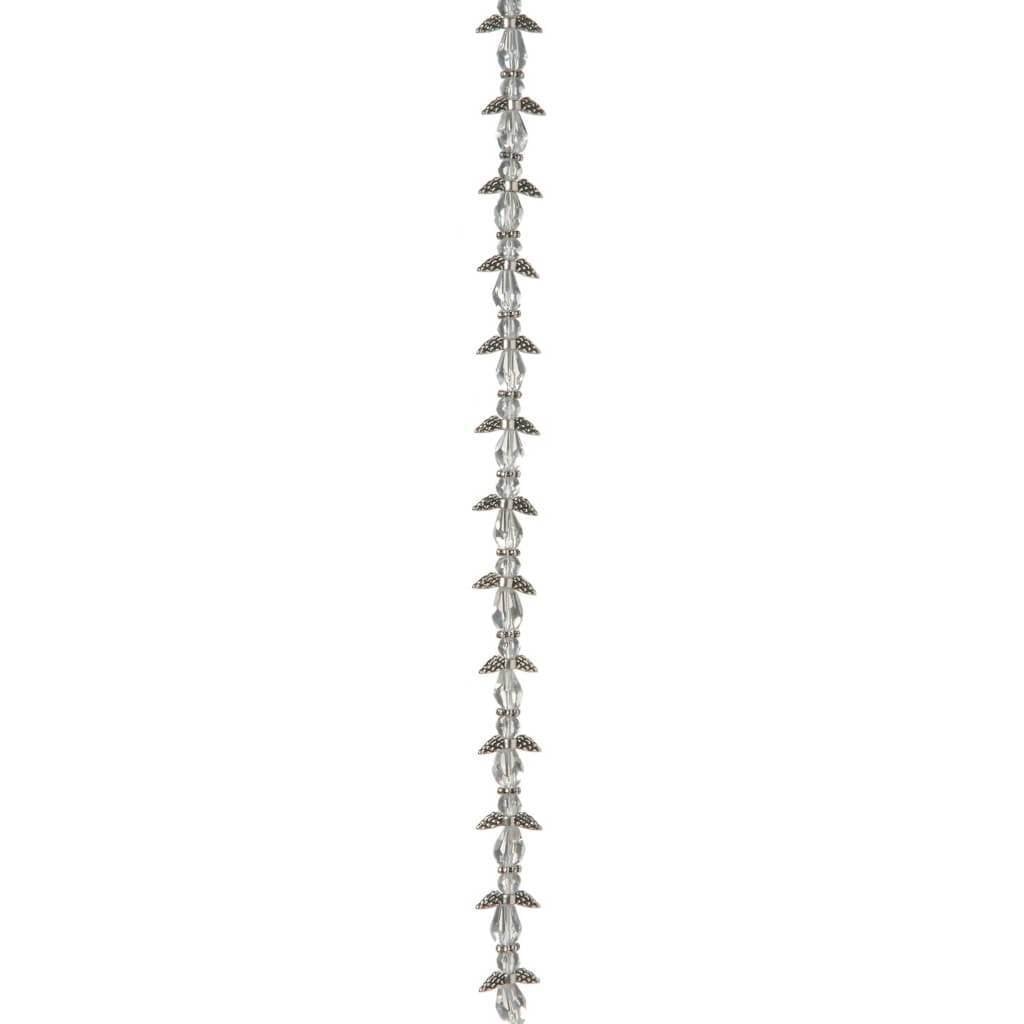 ANGEL WING BEAD STRAND SILVER CRYSTAL 10MM 