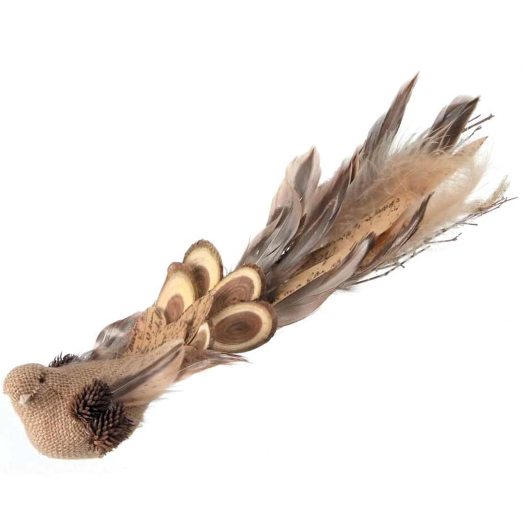 BURLAP FEATHER BIRD WITH CLIP 