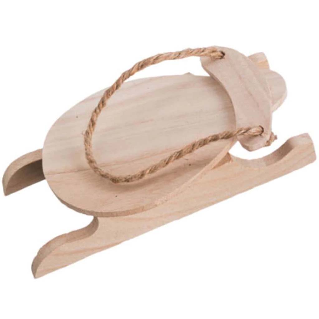 Sled with Jute Hanger Unfinished Wood Ornament 6 inches 