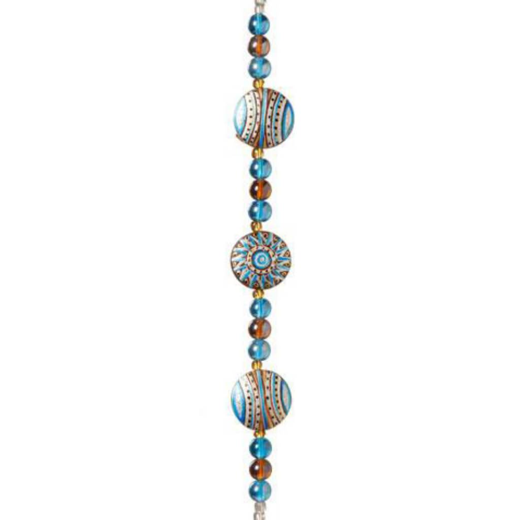 GLASS AND WOOD BEAD STRAND AQUA/ BROWN 7IN 