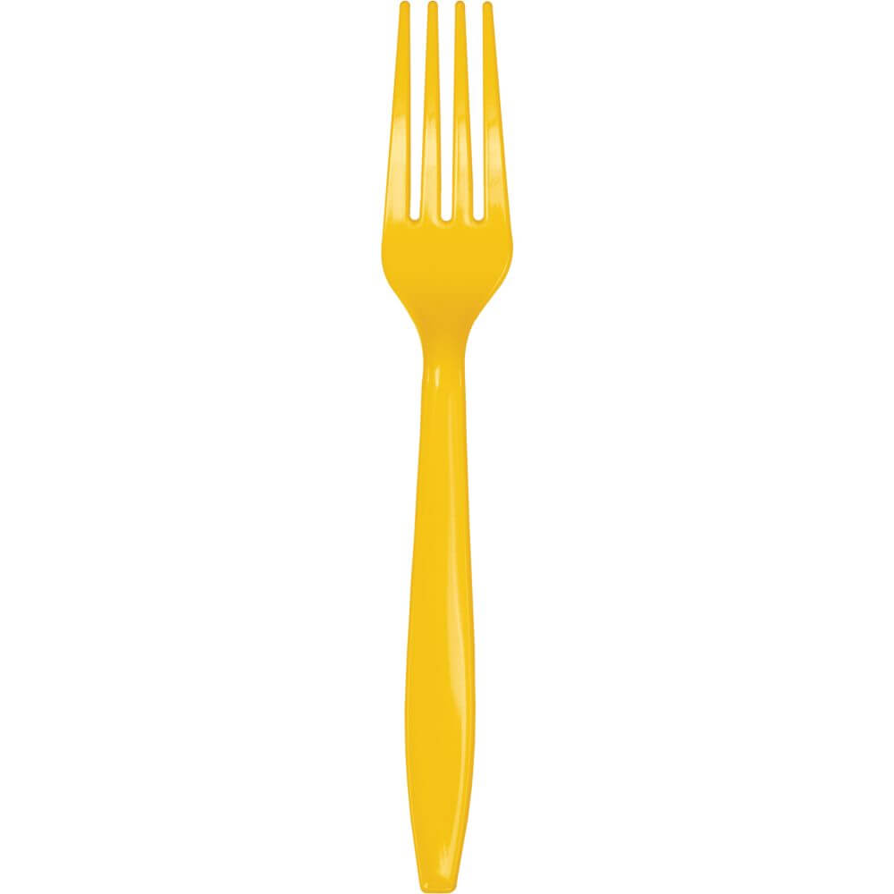 Premium Plastic Cutlery Fork 24ct, School Bus Yellow 