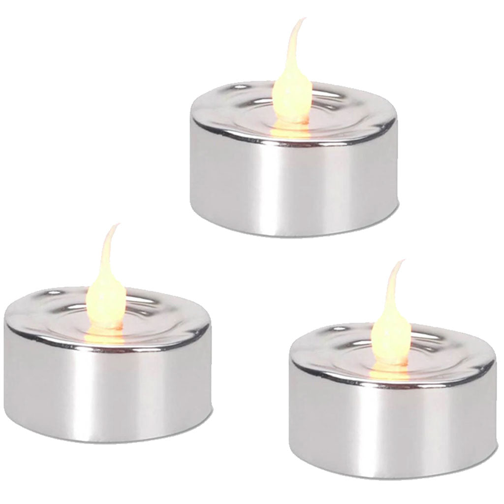 LED Tea Lights Metal Silver Plated 3 pieces 