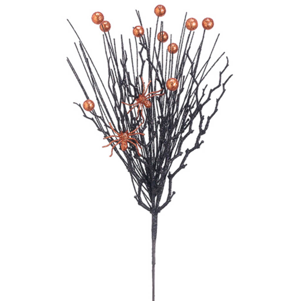 Glittered Spider Spray Black/Orange, 17in 